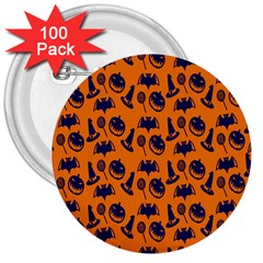 Witch Hat Pumpkin Candy Helloween Blue Orange 3  Buttons (100 Pack)  by Alisyart