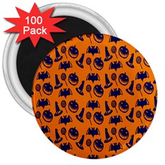 Witch Hat Pumpkin Candy Helloween Blue Orange 3  Magnets (100 Pack) by Alisyart