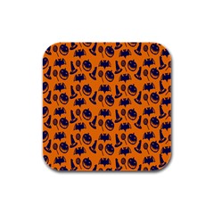 Witch Hat Pumpkin Candy Helloween Blue Orange Rubber Square Coaster (4 Pack)  by Alisyart