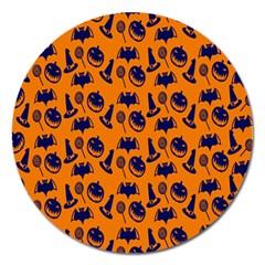 Witch Hat Pumpkin Candy Helloween Blue Orange Magnet 5  (round) by Alisyart