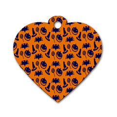 Witch Hat Pumpkin Candy Helloween Blue Orange Dog Tag Heart (two Sides)