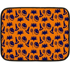 Witch Hat Pumpkin Candy Helloween Blue Orange Double Sided Fleece Blanket (mini) 