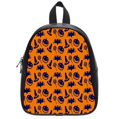 Witch Hat Pumpkin Candy Helloween Blue Orange School Bags (small)  by Alisyart