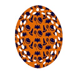 Witch Hat Pumpkin Candy Helloween Blue Orange Ornament (oval Filigree)