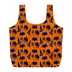 Witch Hat Pumpkin Candy Helloween Blue Orange Full Print Recycle Bags (l) 