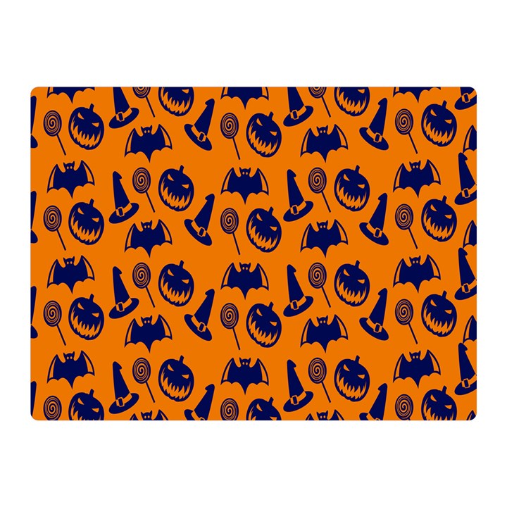 Witch Hat Pumpkin Candy Helloween Blue Orange Double Sided Flano Blanket (Mini) 