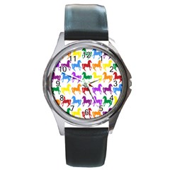 Colorful Horse Background Wallpaper Round Metal Watch