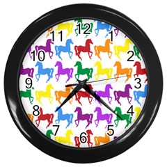 Colorful Horse Background Wallpaper Wall Clocks (Black)