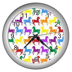 Colorful Horse Background Wallpaper Wall Clocks (Silver) 
