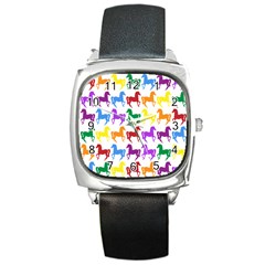Colorful Horse Background Wallpaper Square Metal Watch