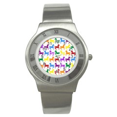Colorful Horse Background Wallpaper Stainless Steel Watch