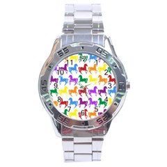 Colorful Horse Background Wallpaper Stainless Steel Analogue Watch