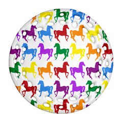 Colorful Horse Background Wallpaper Round Filigree Ornament (Two Sides)