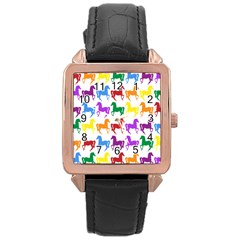 Colorful Horse Background Wallpaper Rose Gold Leather Watch 