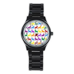 Colorful Horse Background Wallpaper Stainless Steel Round Watch