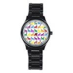 Colorful Horse Background Wallpaper Stainless Steel Round Watch Front