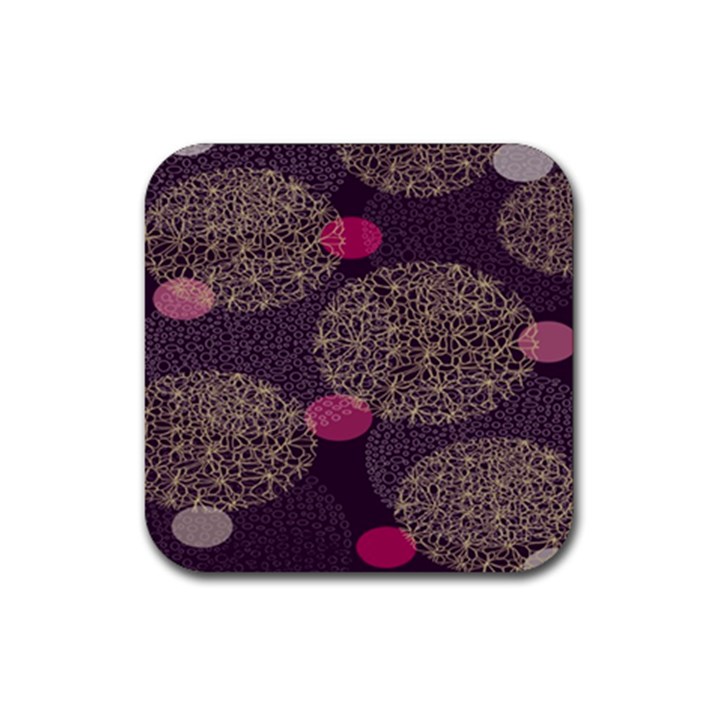 Twig Surface Design Purple Pink Gold Circle Rubber Coaster (Square) 