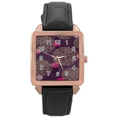 Twig Surface Design Purple Pink Gold Circle Rose Gold Leather Watch  by Alisyart