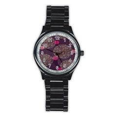 Twig Surface Design Purple Pink Gold Circle Stainless Steel Round Watch by Alisyart