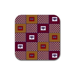 African Fabric Diamon Chevron Yellow Pink Purple Plaid Rubber Coaster (square)  by Alisyart