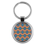 African Fabric Iron Chains Blue Orange Key Chains (Round)  Front