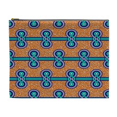 African Fabric Iron Chains Blue Orange Cosmetic Bag (xl)