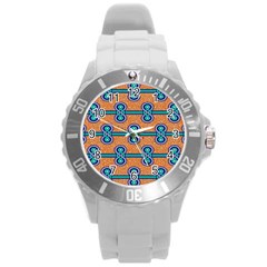 African Fabric Iron Chains Blue Orange Round Plastic Sport Watch (l) by Alisyart