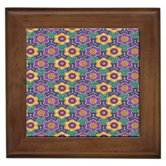 African Fabric Flower Green Purple Framed Tiles