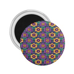 African Fabric Flower Green Purple 2 25  Magnets