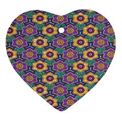 African Fabric Flower Green Purple Ornament (heart) by Alisyart