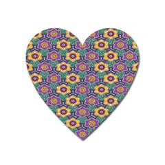 African Fabric Flower Green Purple Heart Magnet