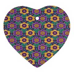 African Fabric Flower Green Purple Heart Ornament (two Sides) by Alisyart