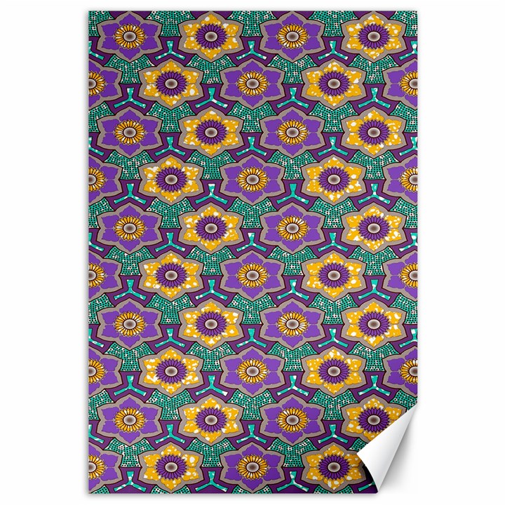 African Fabric Flower Green Purple Canvas 12  x 18  