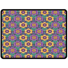 African Fabric Flower Green Purple Fleece Blanket (large) 