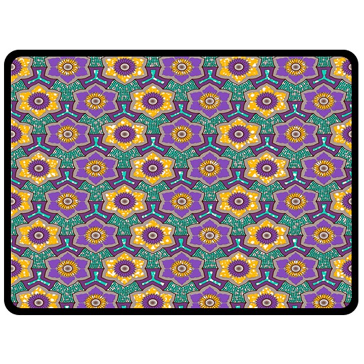 African Fabric Flower Green Purple Fleece Blanket (Large) 