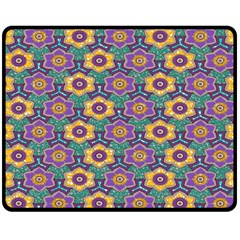 African Fabric Flower Green Purple Fleece Blanket (medium) 