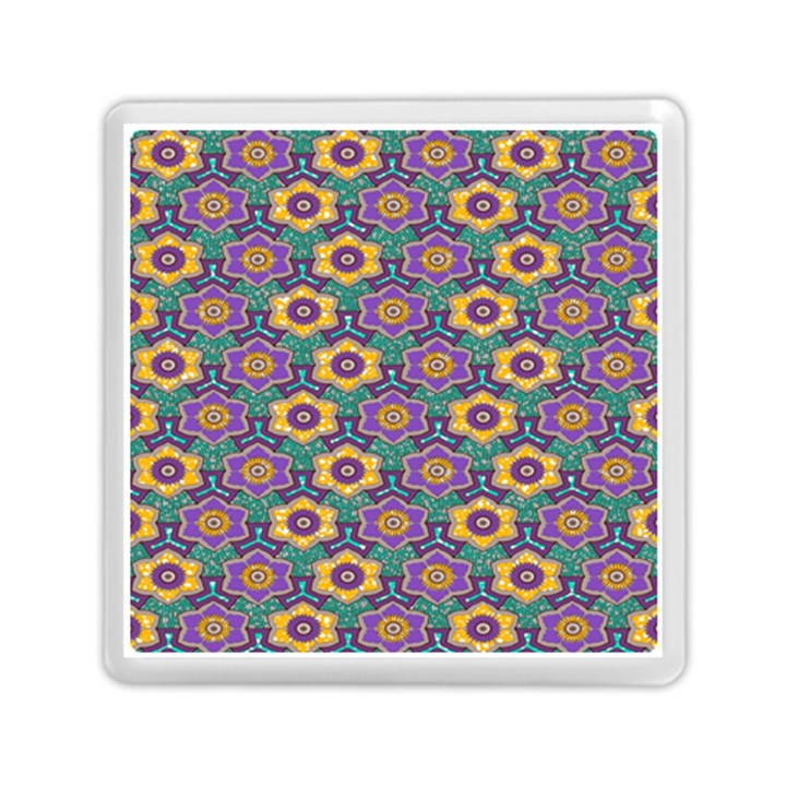 African Fabric Flower Green Purple Memory Card Reader (Square) 