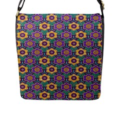 African Fabric Flower Green Purple Flap Messenger Bag (l) 