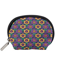 African Fabric Flower Green Purple Accessory Pouches (small)  by Alisyart
