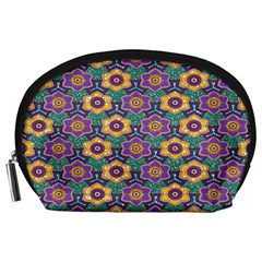 African Fabric Flower Green Purple Accessory Pouches (large)  by Alisyart