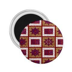 African Fabric Star Plaid Gold Blue Red 2 25  Magnets