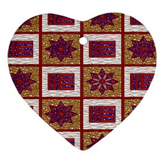 African Fabric Star Plaid Gold Blue Red Ornament (heart)