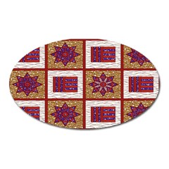 African Fabric Star Plaid Gold Blue Red Oval Magnet by Alisyart