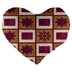 African Fabric Star Plaid Gold Blue Red Large 19  Premium Flano Heart Shape Cushions