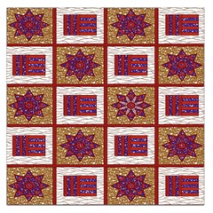 African Fabric Star Plaid Gold Blue Red Large Satin Scarf (square) by Alisyart