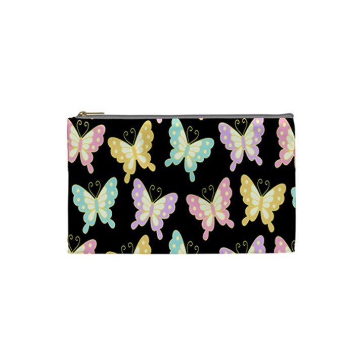 Butterfly Fly Gold Pink Blue Purple Black Cosmetic Bag (Small) 