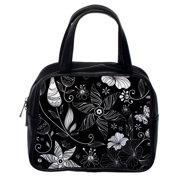 Floral Flower Rose Black Leafe Classic Handbags (One Side)