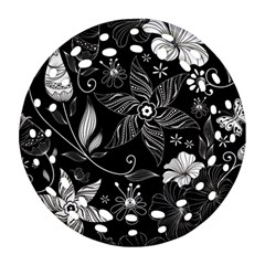 Floral Flower Rose Black Leafe Round Filigree Ornament (two Sides)