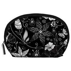 Floral Flower Rose Black Leafe Accessory Pouches (large)  by Alisyart