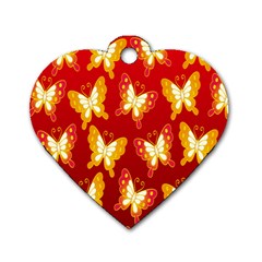 Butterfly Gold Red Yellow Animals Fly Dog Tag Heart (one Side)